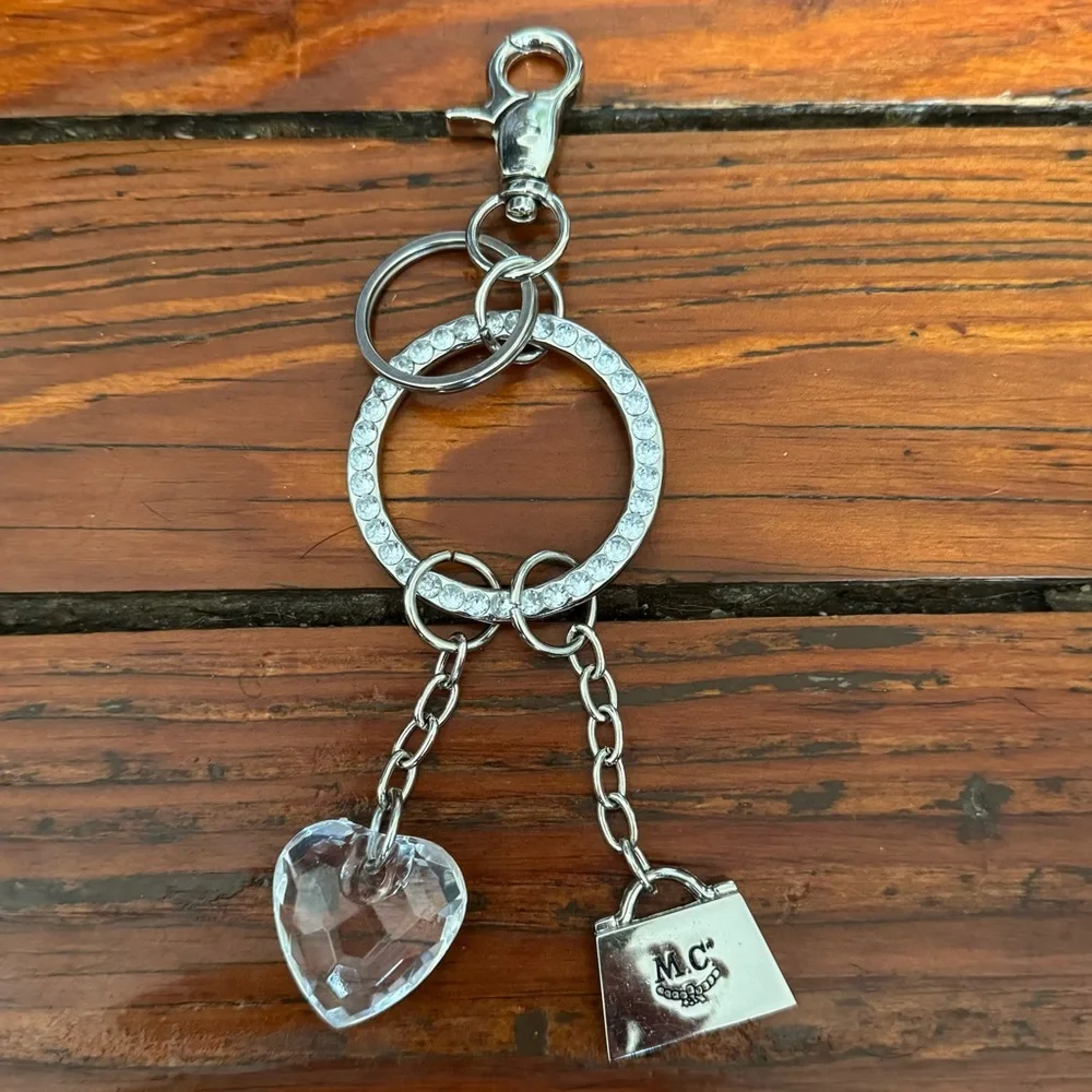 MC Silver Keychain with Handbag, Heart & Gemstones